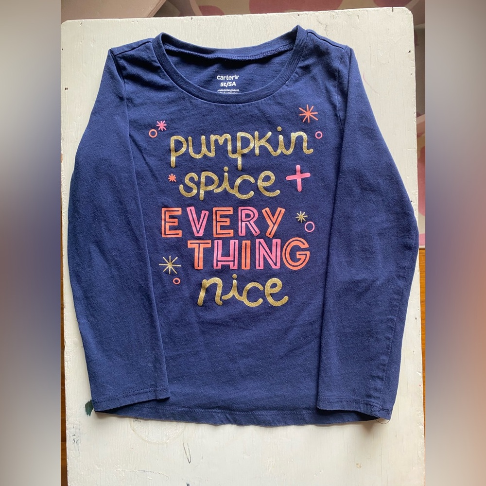 Carter's Blue Long Sleeve Tee with Pumpkin Spice Design